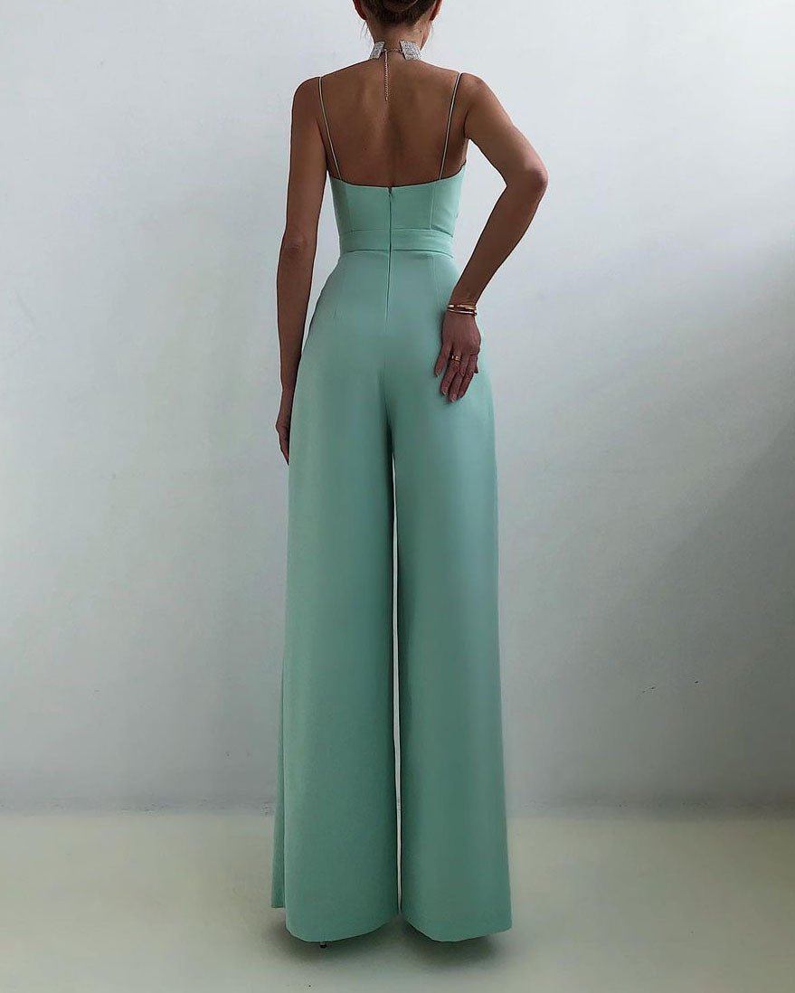 Elegant jumpsuit, high waist, straight leg, spaghetti straps 6