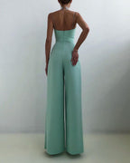 Elegant jumpsuit, high waist, straight leg, spaghetti straps 6