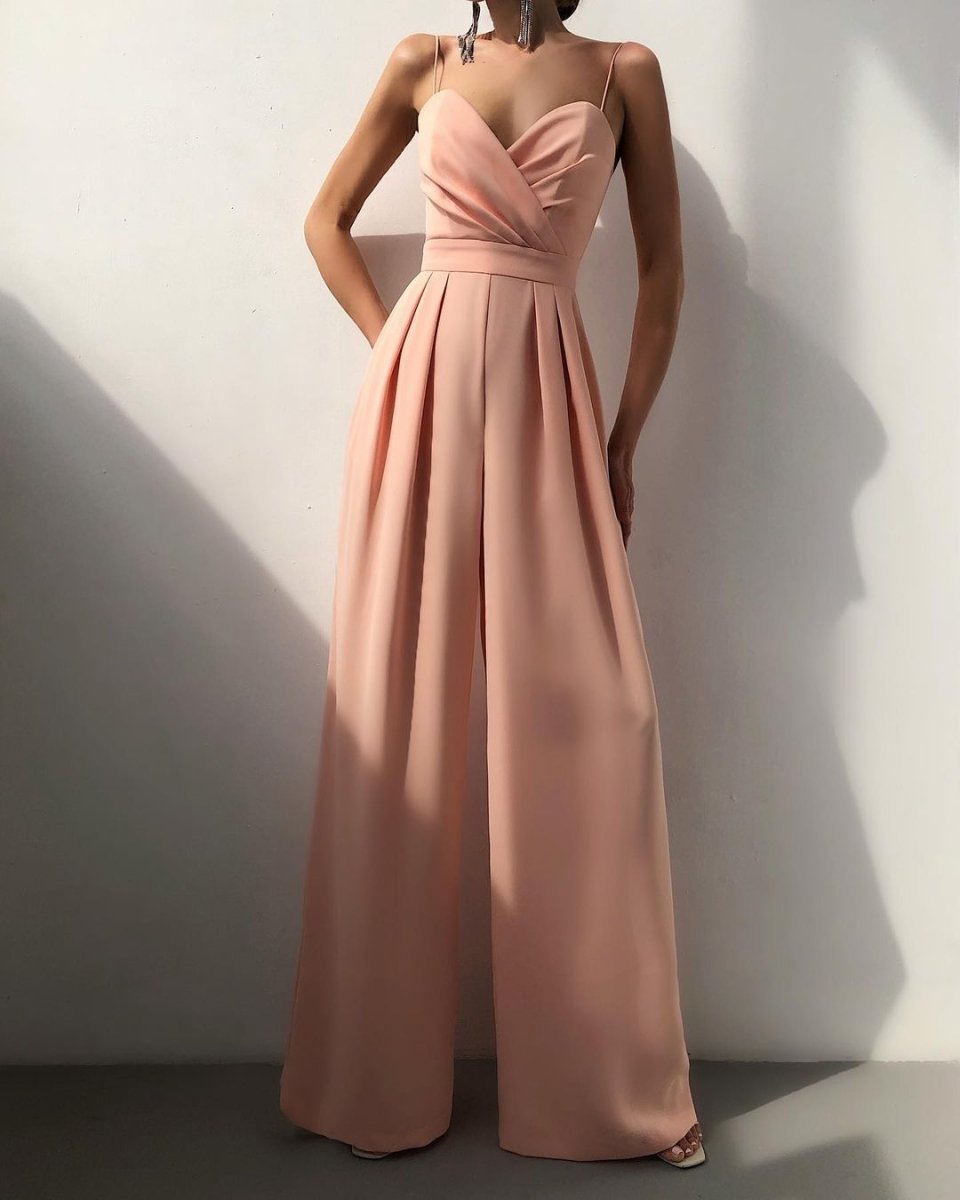 Elegant jumpsuit, high waist, straight leg, spaghetti straps 7