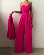 Elegant jumpsuit, high waist, straight leg, spaghetti straps 8