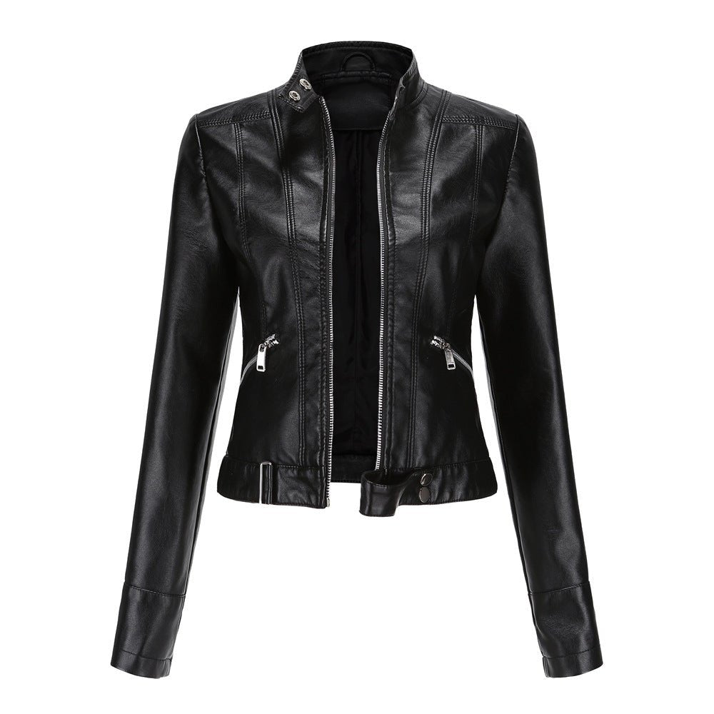 Elegant leather jacket for women made of high-quality genuine leather for stylish leisure and evening wear. 0