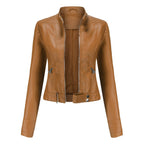 Elegant leather jacket for women made of high-quality genuine leather for stylish leisure and evening wear. 1