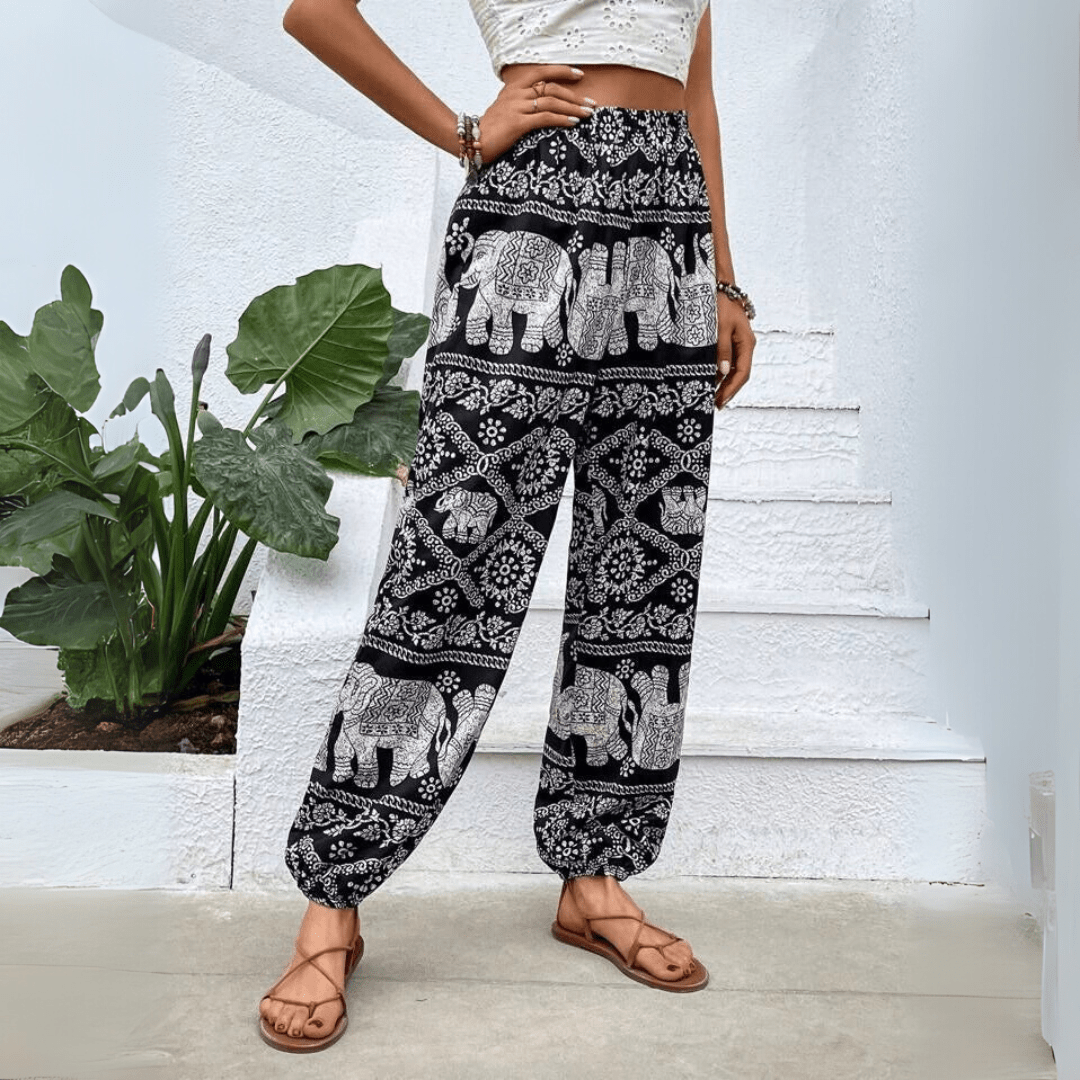 Elephant Print Loose Harem Pants Bohemian Style For Summer 3