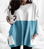 Women's Long Warm Sweaters | Casual white-blue