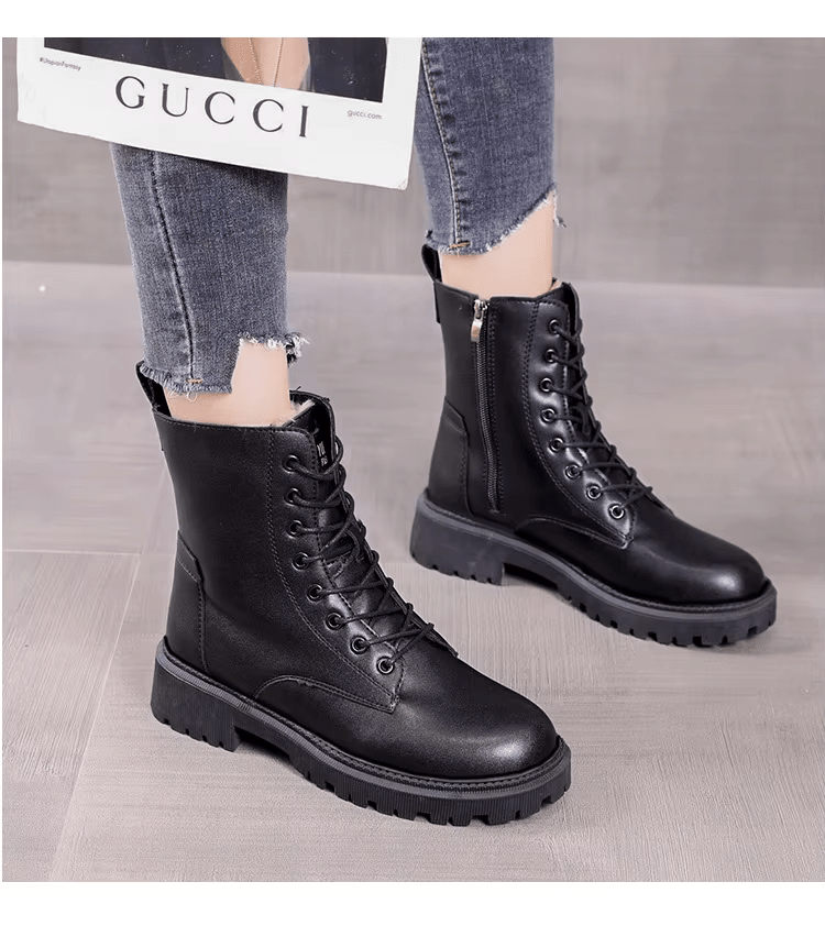 Elove | Lavin Black Stylish Boots with Non-Slip Soles and Warm Faux Wool