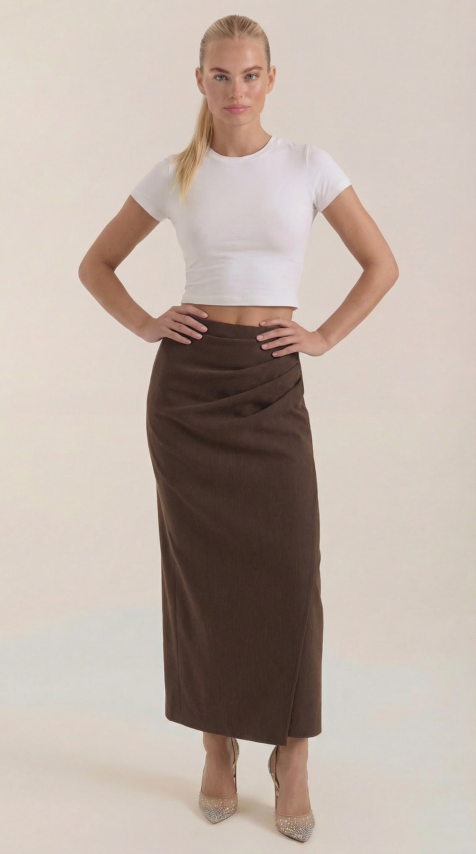 Elsie Ruched Midi Skirt 0