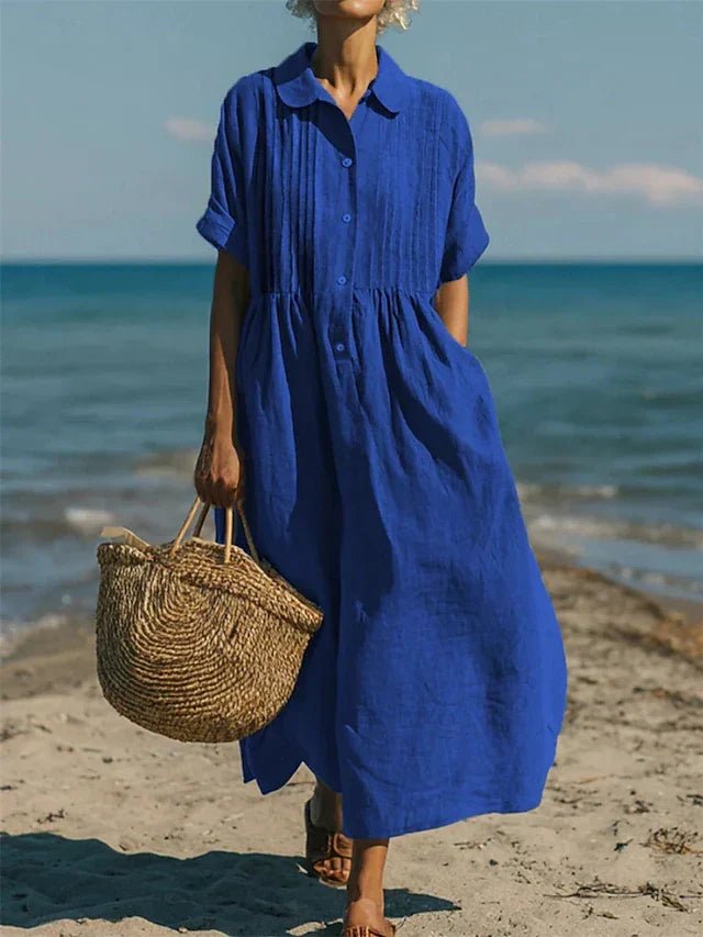 Nora | Elegant & Breathable Cotton Shirt Dress Blue