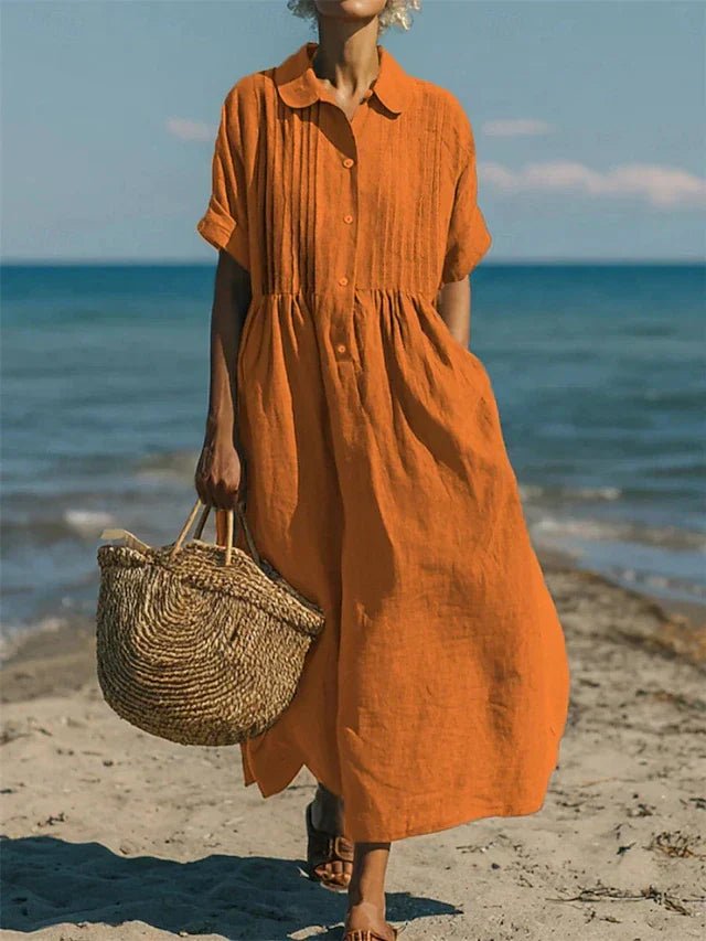 Nora | Elegant & Breathable Cotton Shirt Dress Orange