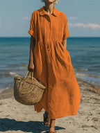 Nora | Elegant & Breathable Cotton Shirt Dress Orange