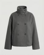 Dôre | Modern and Warm Short Jacket with High Collar Dark Blue