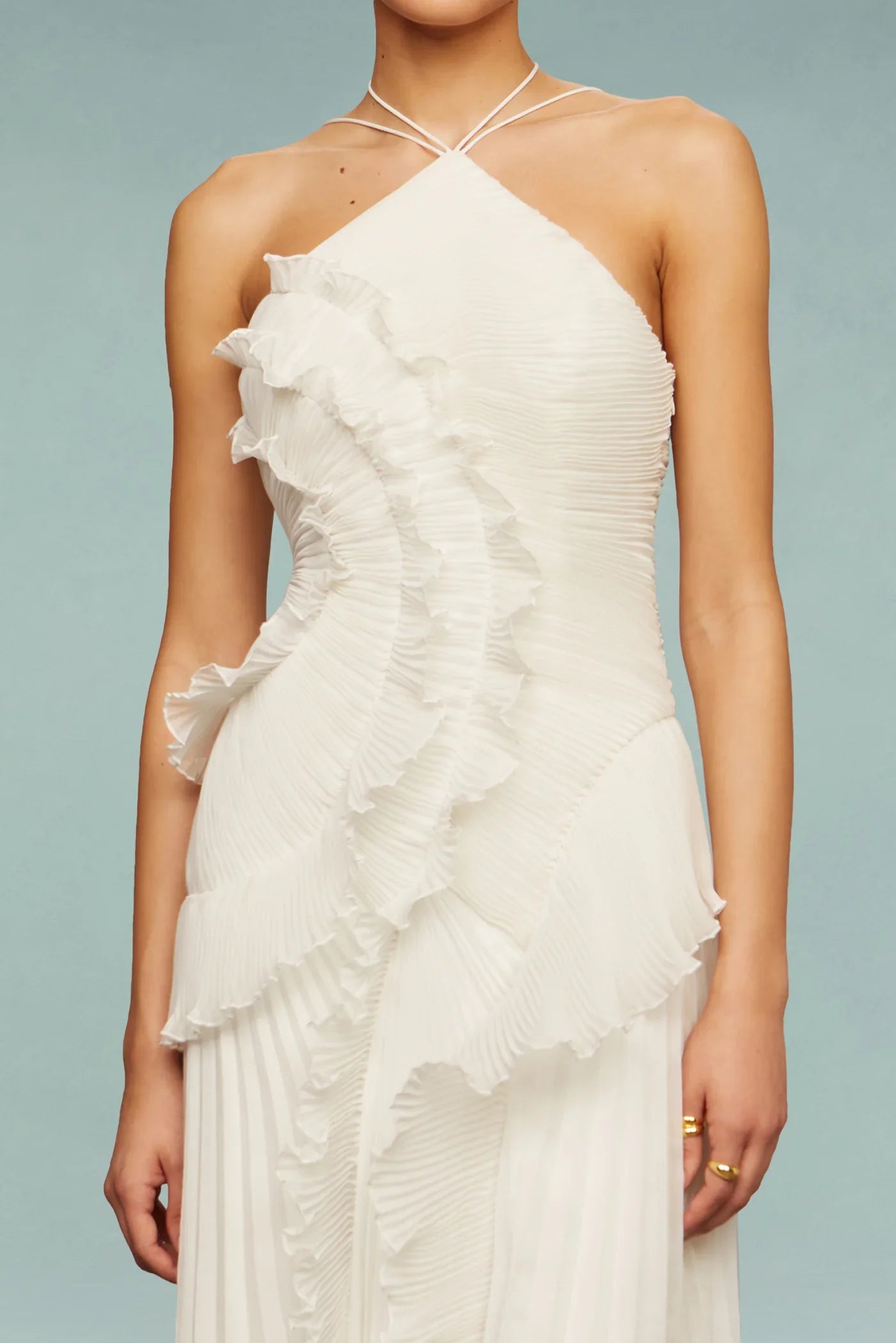 Women's Ruffle Wedding Maxi Dress styled for a wedding.