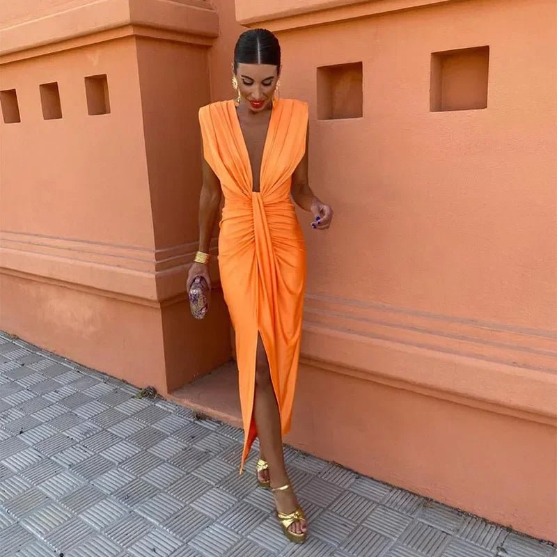 Essa | Women's Sleeveless V-Neck Midi Dress 0
