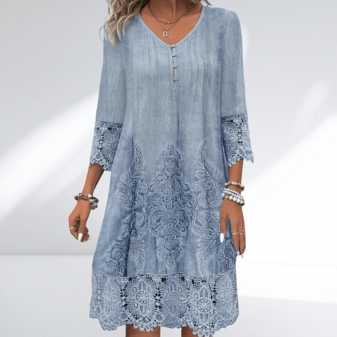 Estelo | Tunic dress for women - Embroidered Dress with V-neck and Lace Trim 5