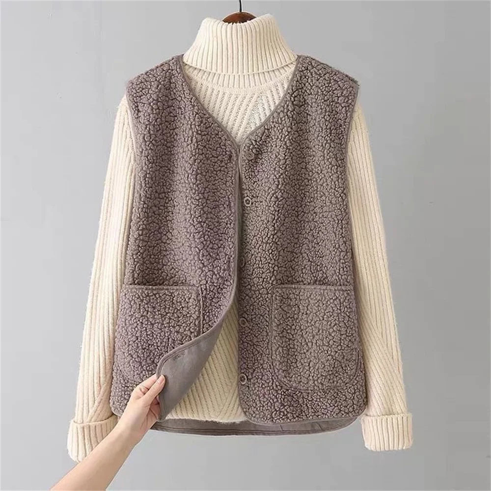 Bersh | Women’s Sleeveless Vest – Warm, Lightweight & Casual Sherpa Shearling-Effect