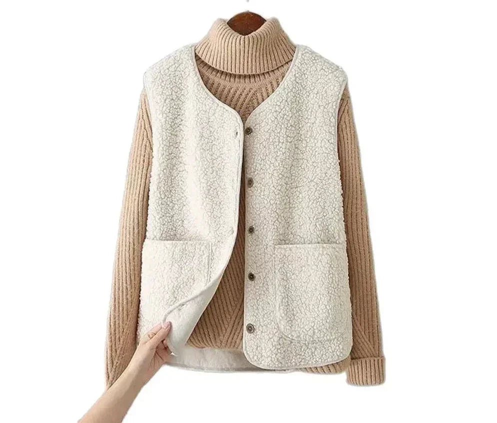 Bersh | Women’s Sleeveless Vest – Warm, Lightweight & Casual Sherpa Shearling-Effect