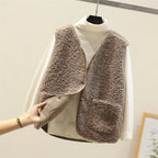 Bersh | Women’s Sleeveless Vest – Warm, Lightweight & Casual Sherpa Shearling-Effect Kaki