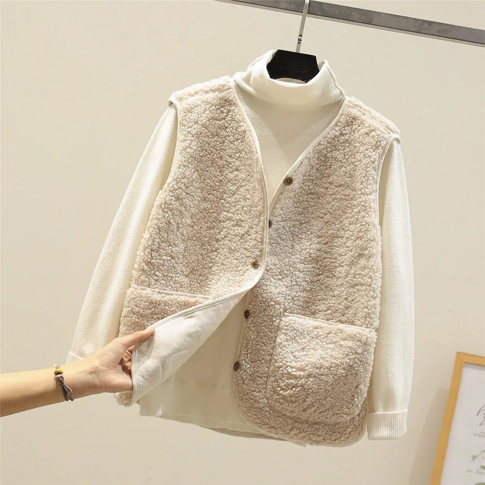 Bersh | Women’s Sleeveless Vest – Warm, Lightweight & Casual Sherpa Shearling-Effect Beige