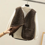 Bersh | Women’s Sleeveless Vest – Warm, Lightweight & Casual Sherpa Shearling-Effect Marron