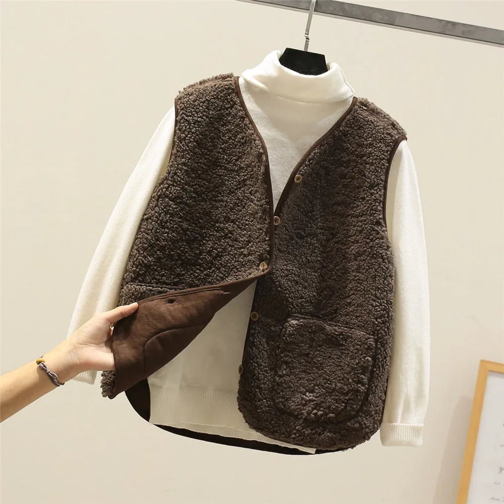 Bersh | Women’s Sleeveless Vest – Warm, Lightweight & Casual Sherpa Shearling-Effect Marron