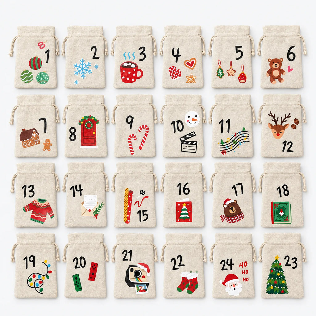 Advent Calendar Bags to Fill – 24 Numbered Drawstring Fabric Bags, 6 x 4 in, Reusable DIY Christmas Countdown Default Title