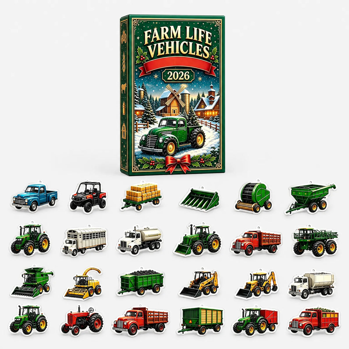 Tractor Advent Calendar – 24 Farm Vehicle Acrylic Ornaments from Combine to Hay Wagon, Non-Candy Countdown for Kids Default Title