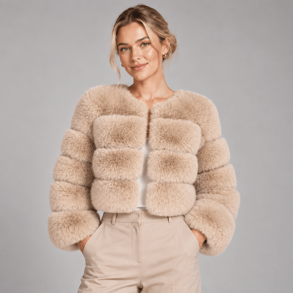 Faux Fur Jacket Women Cropped Fluffy Round Neck Long Sleeve 5