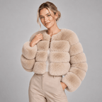 Faux Fur Jacket Women Cropped Fluffy Round Neck Long Sleeve