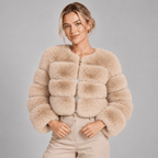 Faux Fur Jacket Women Cropped Fluffy Round Neck Long Sleeve