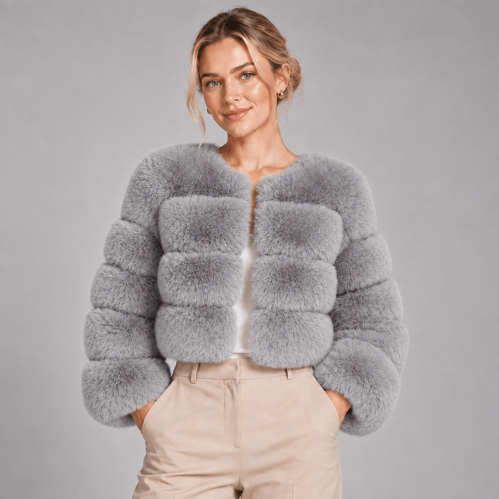 Faux Fur Jacket Women Cropped Fluffy Round Neck Long Sleeve 11
