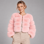 Faux Fur Jacket Women Cropped Fluffy Round Neck Long Sleeve