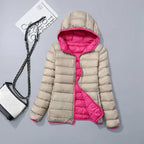 Sahara | Down Jacket with Hood for Women Lightweight Warmth and Flattering Fit Khaki & Pink