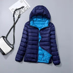 Sahara | Down Jacket with Hood for Women Lightweight Warmth and Flattering Fit Dark Blue & Sea Blue