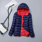 Sahara | Down Jacket with Hood for Women Lightweight Warmth and Flattering Fit Blue & Red