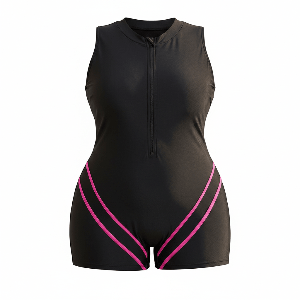 Fitted Sleeveless One-Piece Rash Guard Swimsuit with High Neck Zip Closure 1