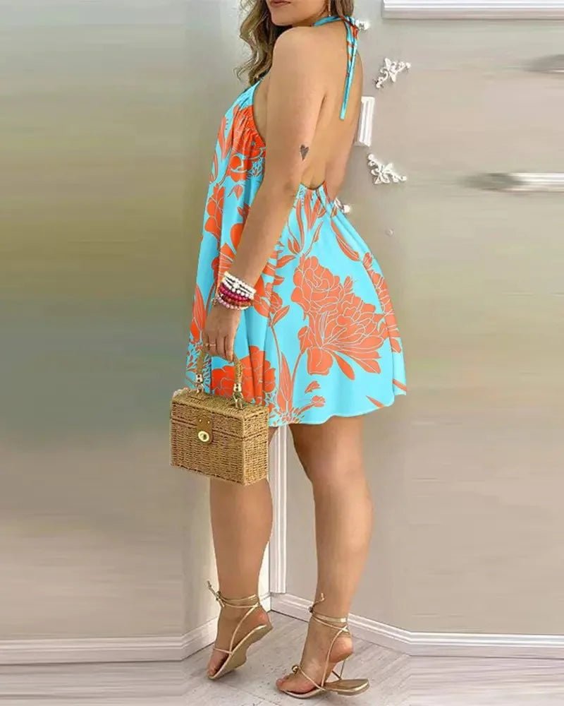 Floral Print Halter Neck Dress Boho Backless Halter Dress For Spring Summer Women's Clothing 6