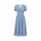 Flowing A-Line Midi Dress with Defined Waist and Delicate Floral Pattern