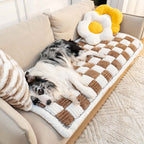 Soft Pet Blanket – Chenille Couch Cover for Dogs & Cats, Non-Slip Furniture Protector, Machine Washable – CozyCover Brown and White