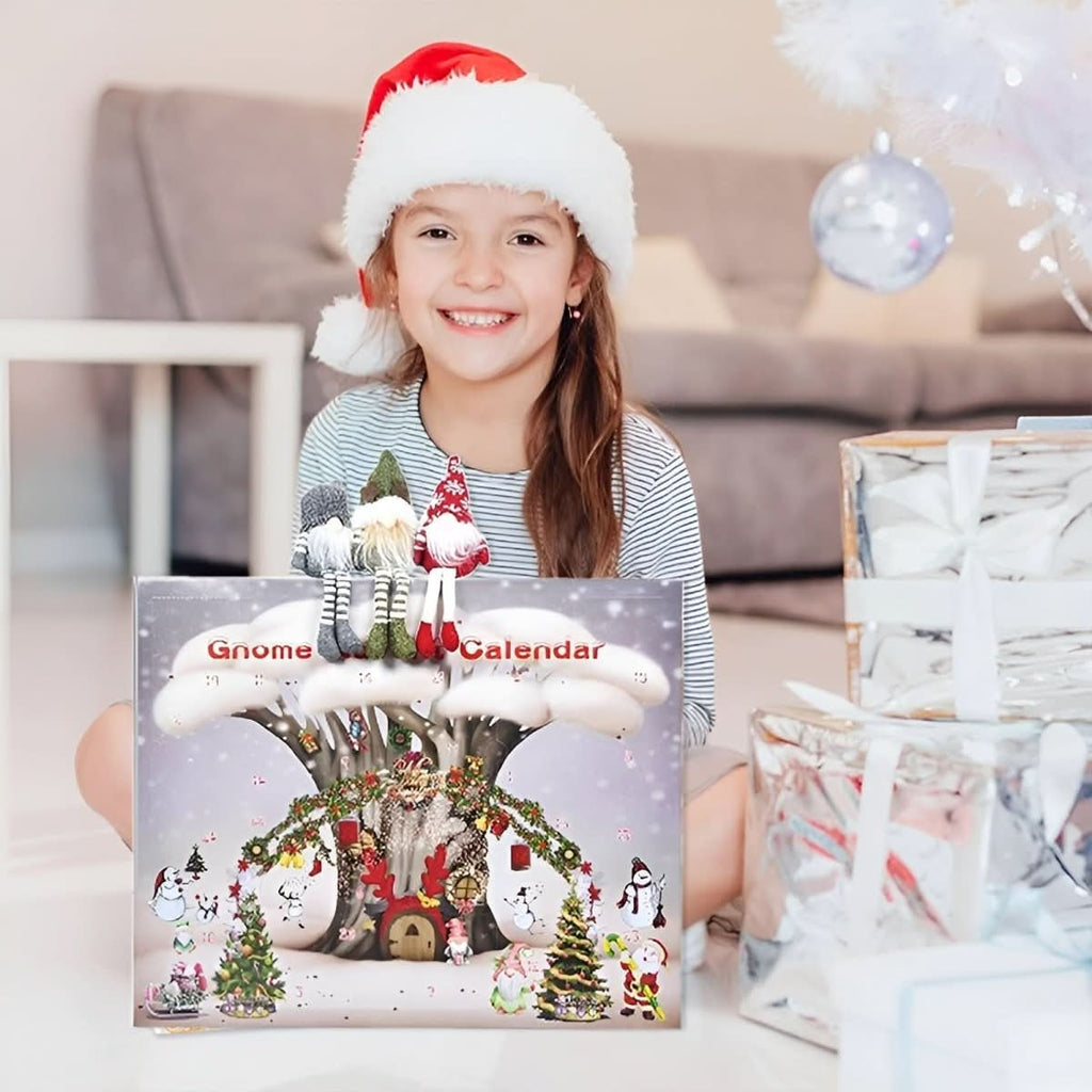 Plush Gnome Advent Calendar – Handmade Fabric Christmas Countdown with 3 Plush Elves & 21 Surprises, Reusable, 3 Styles Christmas Elf – New Model