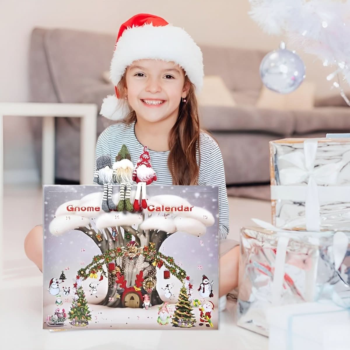 Plush Gnome Advent Calendar – Handmade Fabric Christmas Countdown with 3 Plush Elves & 21 Surprises, Reusable, 3 Styles Christmas Elf – New Model