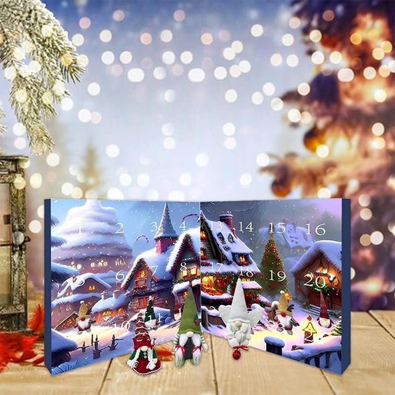 Plush Gnome Advent Calendar – Handmade Fabric Christmas Countdown with 3 Plush Elves & 21 Surprises, Reusable, 3 Styles