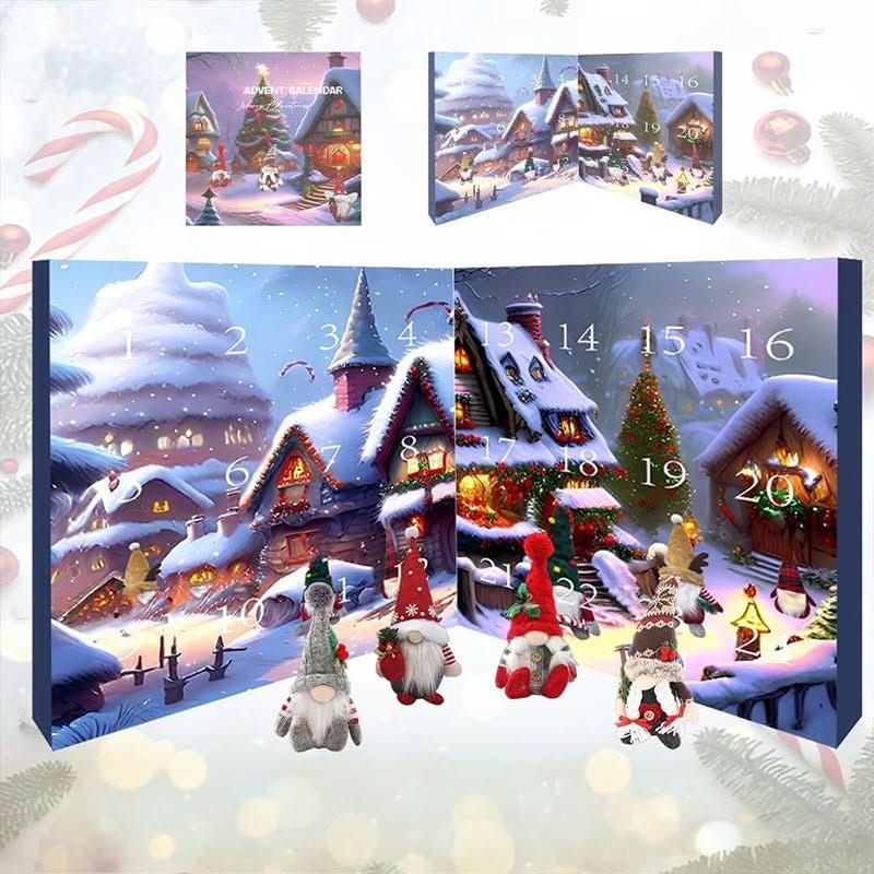 Plush Gnome Advent Calendar – Handmade Fabric Christmas Countdown with 3 Plush Elves & 21 Surprises, Reusable, 3 Styles