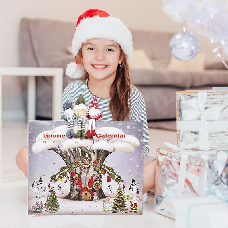 Plush Gnome Advent Calendar – Handmade Fabric Christmas Countdown with 3 Plush Elves & 21 Surprises, Reusable, 3 Styles