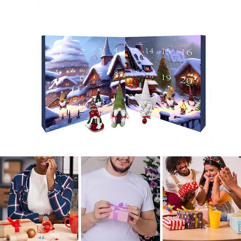 Plush Gnome Advent Calendar – Handmade Fabric Christmas Countdown with 3 Plush Elves & 21 Surprises, Reusable, 3 Styles