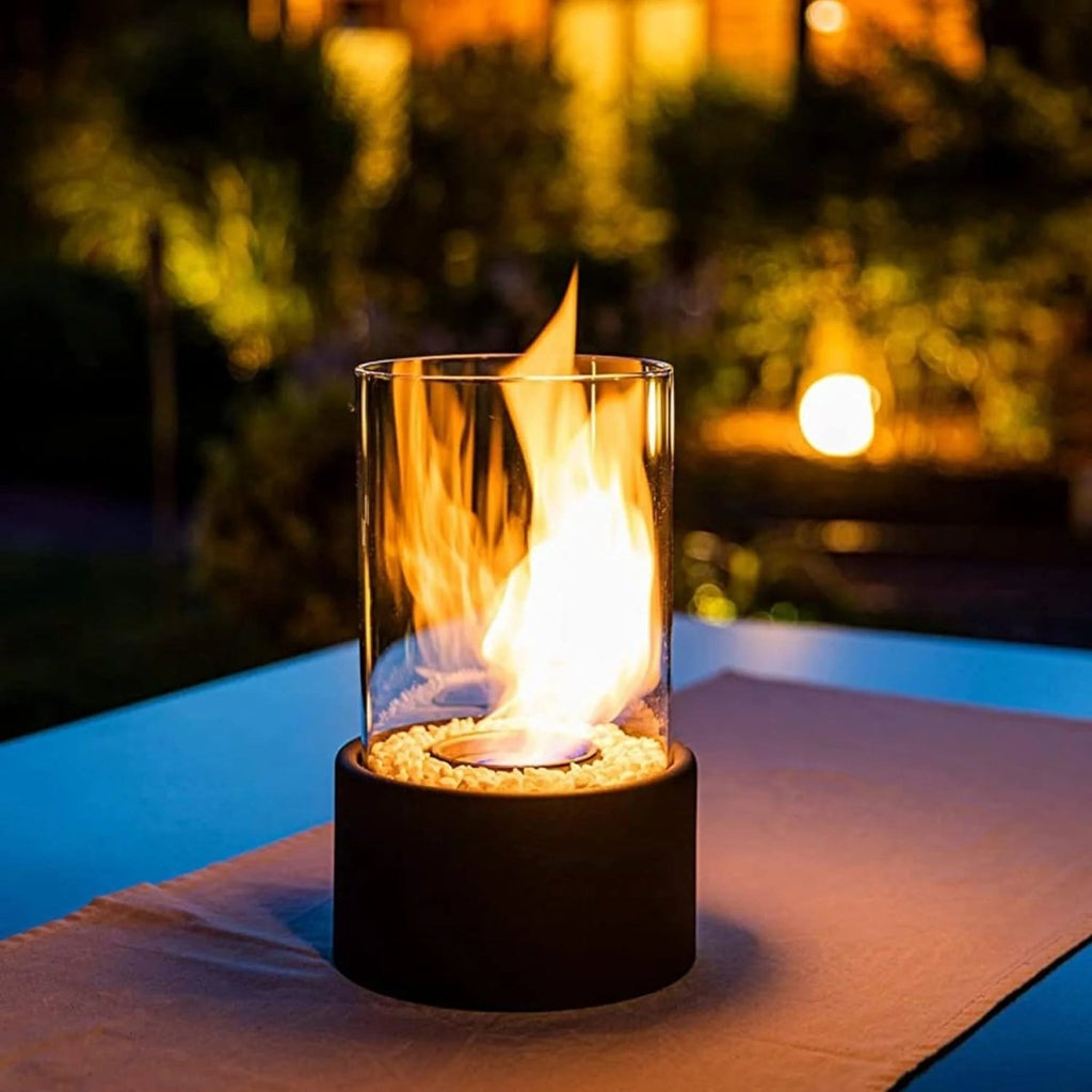 GlowEdge Smokeless Biofireplace in Glass – Portable Table Fireplace for Indoor & Outdoor Use Black