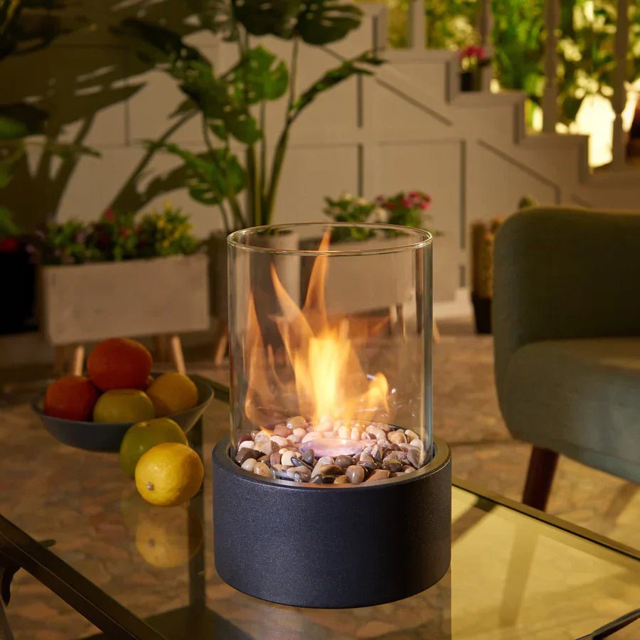 GlowEdge Smokeless Biofireplace in Glass – Portable Table Fireplace for Indoor & Outdoor Use