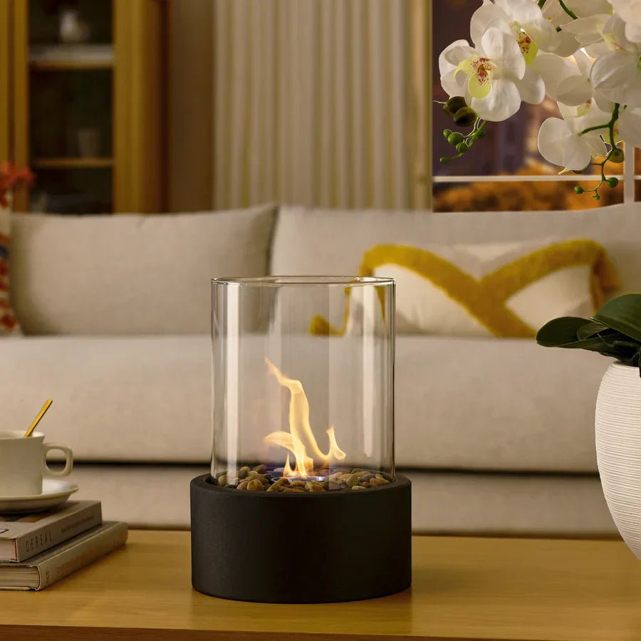 GlowEdge Smokeless Biofireplace in Glass – Portable Table Fireplace for Indoor & Outdoor Use
