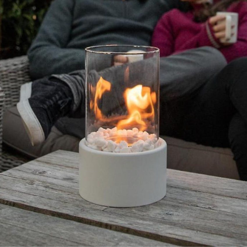 GlowEdge Smokeless Biofireplace in Glass – Portable Table Fireplace for Indoor & Outdoor Use White