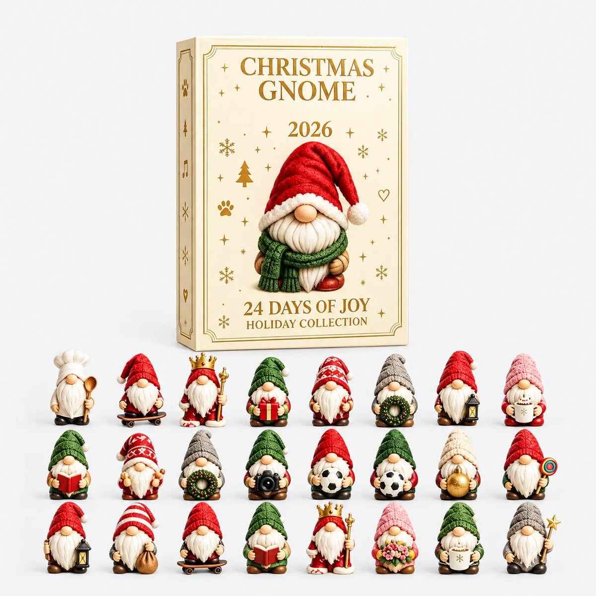 Gnome Advent Calendar – 24 Christmas Gnome Acrylic Ornaments in Festive Outfits, Tree Decorations, 10 x 7 in Box Default Title