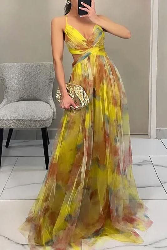Inspire | Romantic Floral Tulle Dress Yellow