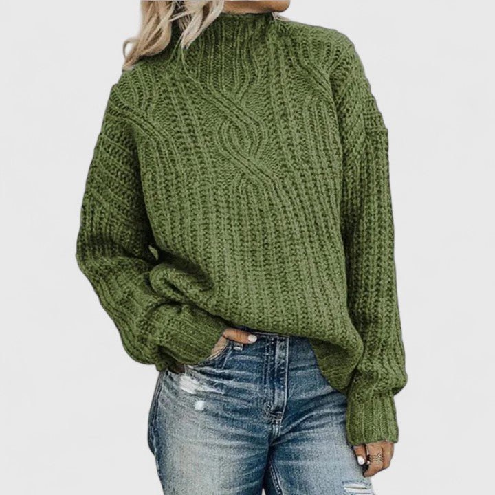 Luna | Women's Sophisticated Knit Jumper - Elegant Long Sleeve Pullover Sweater with Ribbed Hem for Fall & Winter Green